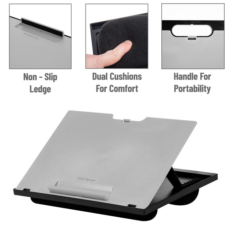 Mind Reader Lap Desk Laptop Stand, Bed Tray, Collapsible, Cushion, Portable, Dorm, Plastic, 14.75" L x 11" W x 7.3" H, Gray - Image 4